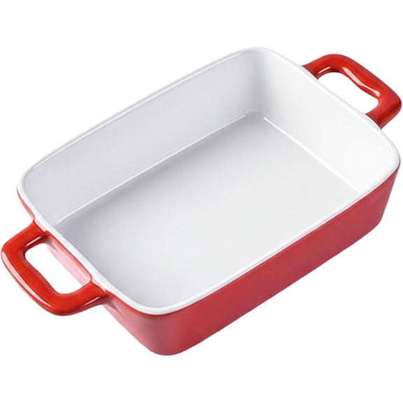 Ceramic Baking Dish, Rectangular Baking Pan Bread Pan Non-Stick Casserole Dish with Double Handles for Baking Oven & Stovetop Safe (8.27 X 4.92 X 1.91 Inch) (Red)
