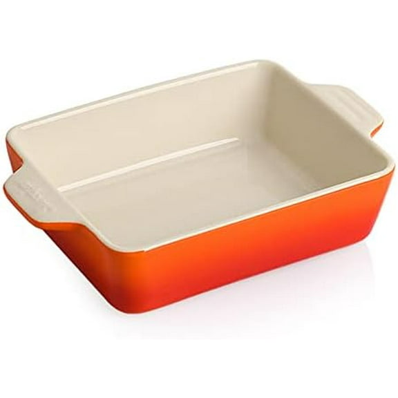 Ceramic Baking Dish, Rectangular Small Baking Pan with Double Handles, 20 Oz for Cooking, Brownie, Kitchen, 6.5 x 4.9 x 1.8 Inches (Gradient Orange)