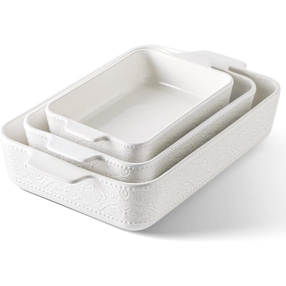 Ceramic Baking Dish Set of 3, Casserole Dishes for Oven, Ideal for Baking, Stewing, Roasting, and Holiday Feasts. The Gift for Mother's Day, Thanksgiving, Christmas, or Housewarming(Bright White)