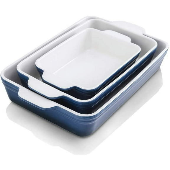 Ceramic Baking Dish Set Rectangular Casserole Dish Lasagna Pan Baking Pans for Cooking Cake Dinner Kitchen 9 x 13 Inches 3-Piece Gradient Blue