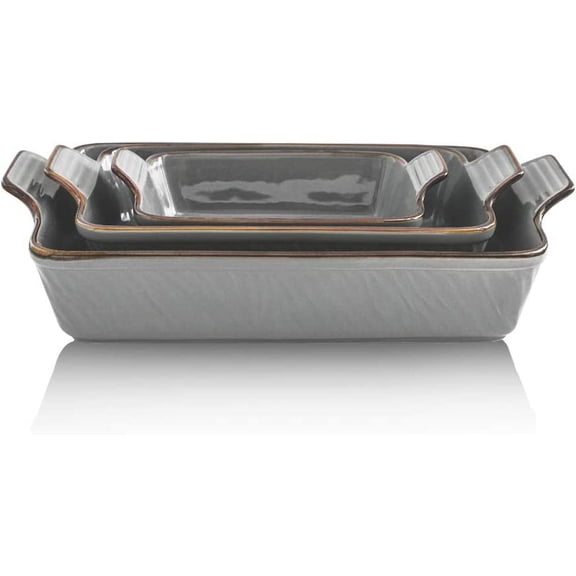 Ceramic Baking Dish Set Rectangular Casserole Dish Set Lasagna Pans for Cooking Cake Dinner Kitchen 9 x 13 Inches Texture Series 3-Piece Grey