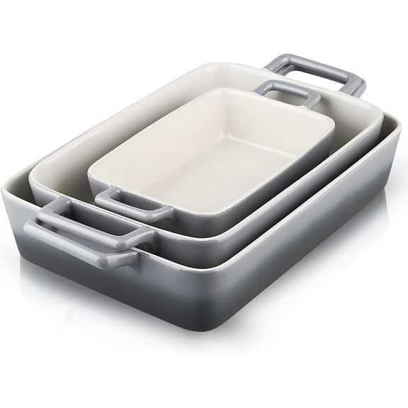 Ceramic Baking Dish Set, Rectangular Pans, 3-Piece, Gradient Gray, Oven and Microwave Safe