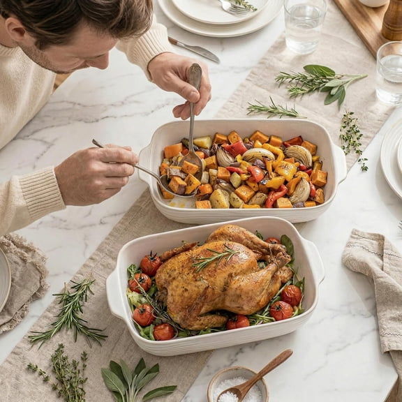 Ceramic Baking Dish Set for Oven, 3-Piece Rectangular Casserole Dishes with Handles, Arctic White Bakeware for Lasagna Cake