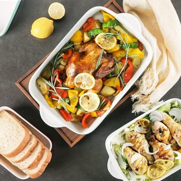 Ceramic Bakeware Set of 3, Deep Lasagna Pan with Handle, 9x13 Baking Dish for Oven, Daily Use