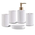 thumbnail image 1 of Ceramic Bathroom Accessory Set, 5 Pcs Bathroom Accessories Set - 1 Soap Dispenser, 2 Tumblers, 1 Toothbrush Holder, 1 Soap Dish, Relief Design, Matte White, 1 of 8