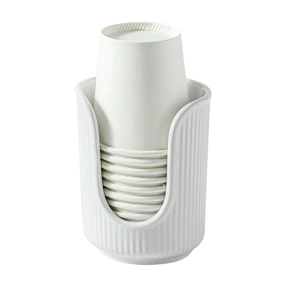 Ceramic Bathroom Cup Dispenser with Vertical Stripes, Disposable Mouthwash Cup Holder for Vanity Countertops