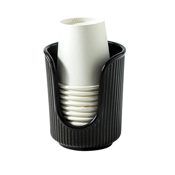 Ceramic Bathroom Cup Dispenser with Vertical Stripes, Disposable Mouthwash Cup Holder for Vanity Countertops