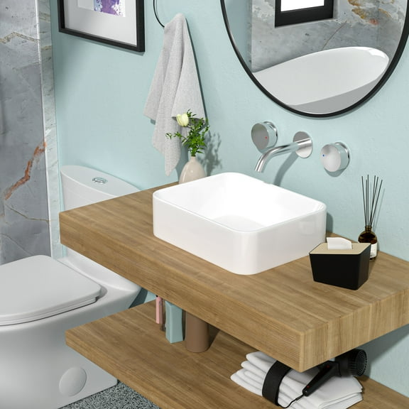 Ceramic Bathroom Sink 19"x15" White - Modern And Chic With Low Water Absorption Smooth Appearance Quality Rectangular Classic Design Easy Maintenance