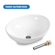 Ceramic Bathroom Sink Oval 16x13 Inch White Vessel Sink for Bathroom Renovation - Durable Non-Porous Ceramic Wash Basin for Countertop, Easy Clean
