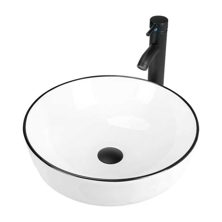 Washly 16" Black Stone Resin Vessel Sink With Drain Bathroo Above