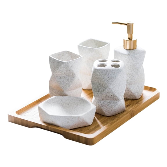 Ceramic Bathroom and Toiletry 5 Piece Set