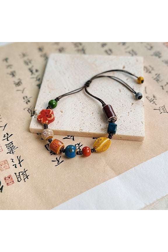 Ceramic Beads Bead Bracelets Adjustable Waxed Cord Bracelets for Women Colorful 4~9-7/8 inch(10~25cm)