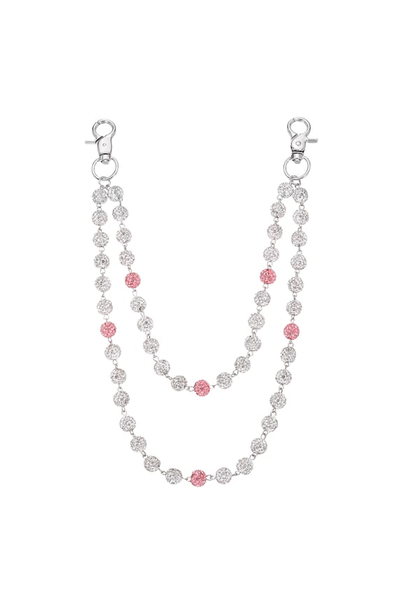 Ceramic Beads Waist Chain, Women Sparkly Rhinestone Wallet Chains, Pink