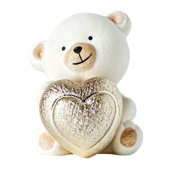 Ceramic Bear Figurine White Love Bear Statue Golden Heart Decor 3.2 Inch Cute Mini Bear Statue for Desk Shelf Office Livingroom Wedding Table Gift