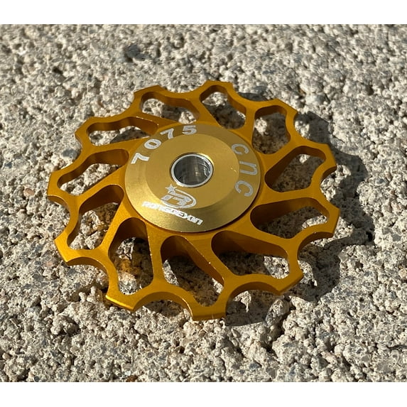 Ceramic Bearing 11T Upper Lower Mountain Road Bike Rear Derailleur Pulley Wheel (Gold)