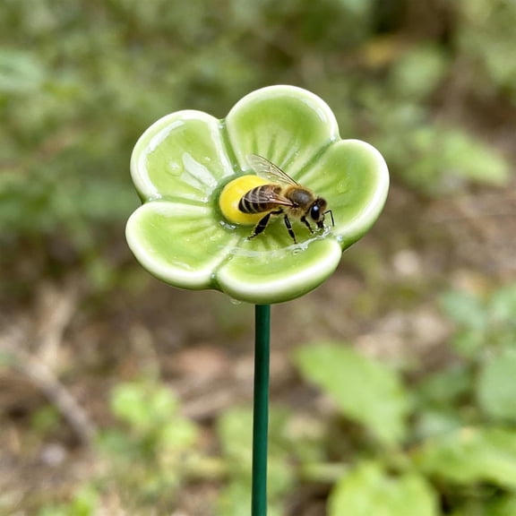 Ceramic Bee Blossoms For Water, Ceramic Bee Watering Station For Garden, 11" Bath Bowl