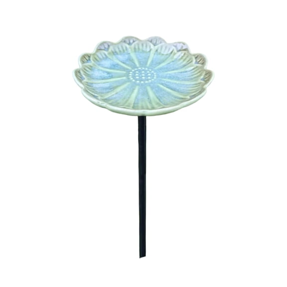 Ceramic Bee Watering Station with Stake, Outdoor Butterfly Feeder Pollinator Water Dish, Shallow Bowl Bird Bath Garden Stakes Decor for Yard Patio Lawn Pathway Balcony Nature Sanctuary - Green