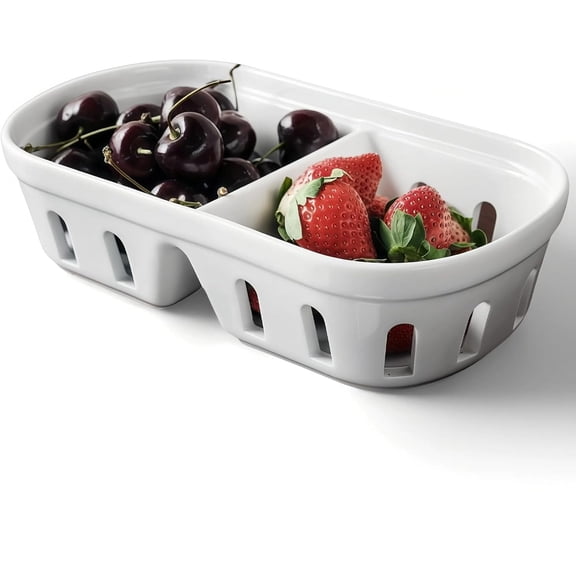 Ceramic Berry Basket 2 in 1 Square Fruit Bowl with Holes Dishwasher Safe