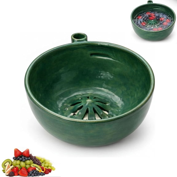 Ceramic Berry Bowl, Self Spinning Berry Washing Bowl, Vortex Washing Design for Fruit Rinsing and Draining, Handmade Berry Colander Vegetables for Kitchen