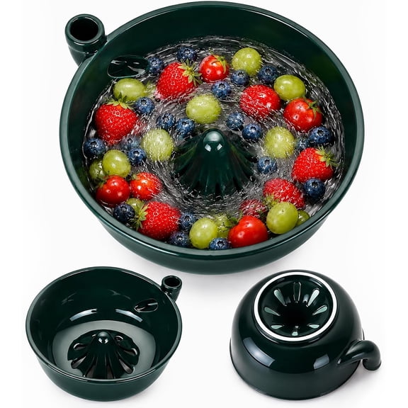 Ceramic Berry Bowl with Drainage, Swirl Rinse Fruit Washing Bowl, 2-in-1 Colander & Serving Bowl for Strawberries Blueberries