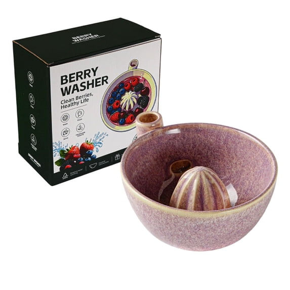 Ceramic Berry Washing Bowl, 5.91X3.23 inch Berry Cleaning Bowl, Automatic Berry Strainer, Cyclic Water Fruit Washer, Vegetable Cleaning Colander, Multi Purpose Kitchen Food Rinse Drain Bowl