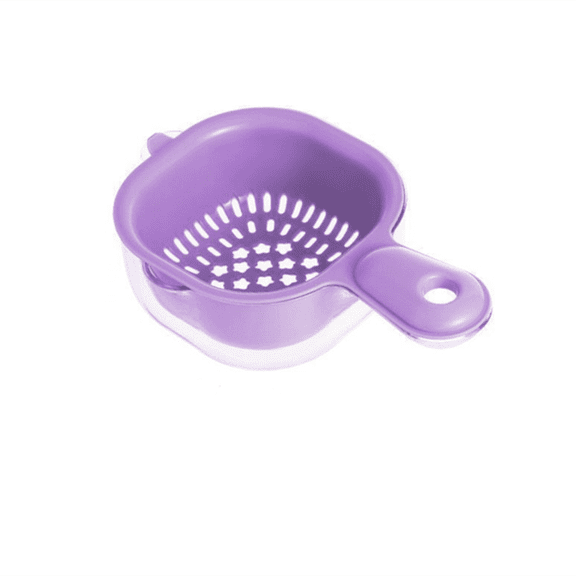 Ceramic Berry Washing Bowl Double Layer Kitchen Draining Basket with Locking Lid, Berry Bowl Fruit Vegetable Washing Colander with Water Collection Tray, Purple