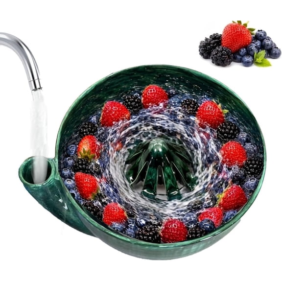 Ceramic Berry Washing Bowl, Self Spinning Berry Washing Bowl Ceramic with Colander, Hydro Vortex Berry Rinser, 360 Swirl Cleaning Bowl for Strawberries, Fruits & Vegetables