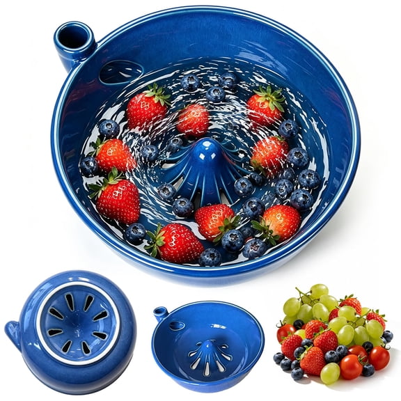 Ceramic Berry Washing Bowl with Auto-Spin Swirl Drainage