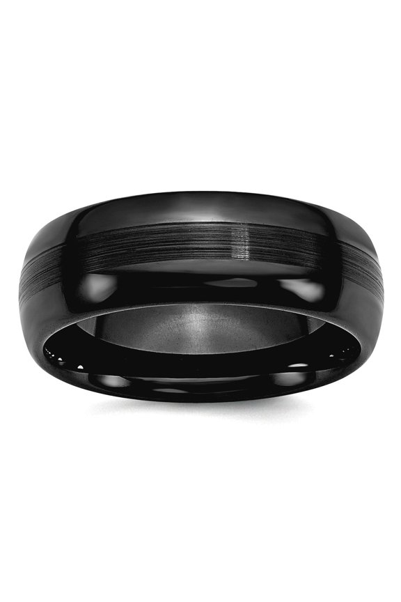 Ceramic Beveled Edge Black 8mm Brushed and Polished Band Ring Size 7 Ring for Women and Men