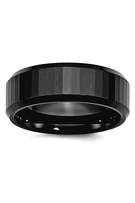 Ceramic Beveled Edge Black Faceted 8mm Polished Band Ring Size 9.5 Ring for Women and Men