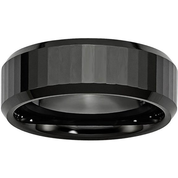 Ceramic Beveled Edge, Black Faceted 8mm Polished Band