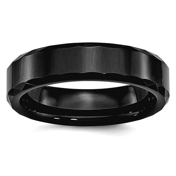 Ceramic Beveled Edge Black Faceted Edge 6mm Polished Band Ring Size 11.5 Ring for Women and Men