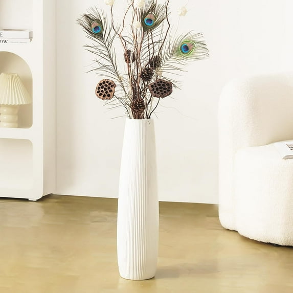 Ceramic Big White Floor Vase, 24" Tall Floor Vase, Large Decorative Flower Vases for Decor Living Room Modern Home Office Bedroom, Farmhouse, Glossy Glaze (24 Inch Tall)