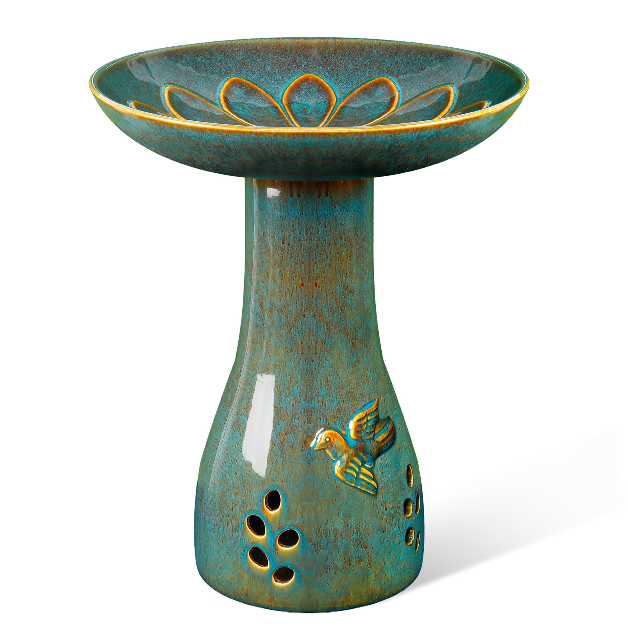 EFISPSS Ceramic Weather-Resistant Freestanding Bird Bath, Elegant Outdoor Décor