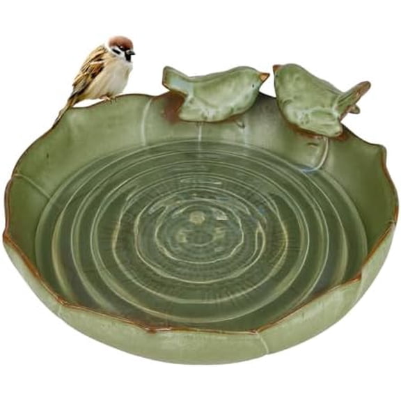 Ceramic Bird Bath Bowl for Outdoors, 9.45-Inch Ground & Tabletop Garden Decor, Weather-Resistant Birdbath for Deck, Balcony, Lawn - Easy Clean Bowl Only - Sage Color$$