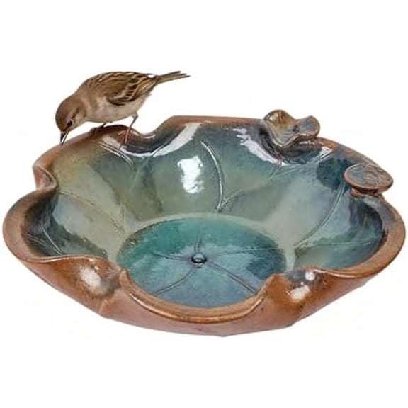 Ceramic Bird Bath and Feeder, Heavy Duty 12.2-Inch Ground Feeding Bowl, Wildlife Water Station for Squirrel Rabbit Bird Bee - Garden, Yard, Balcony Dcor$$Garden & Patio
