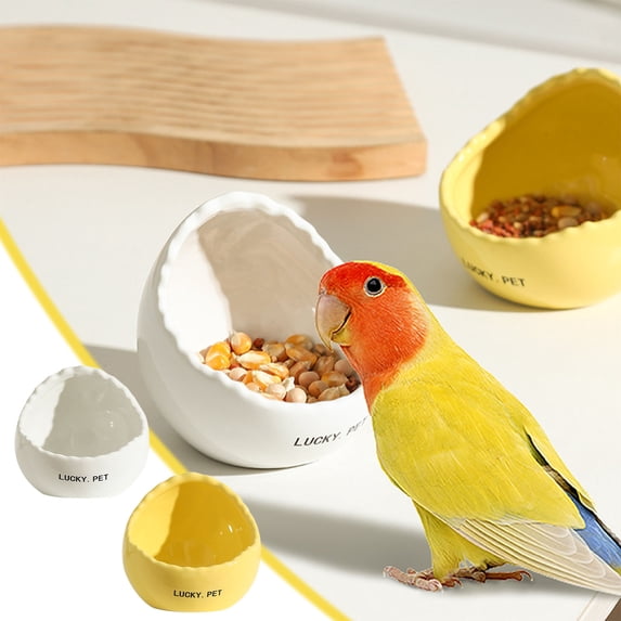 Ceramic Bird Feeder Bowl for Pet Birds, Leakproof Bird Food Dish with Sun Protection, Dual Purpose Bird Water and Food Tray, Durable Ceramic Feeding Basin for Parrots and Small Birds (White)