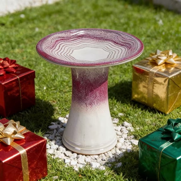 Ceramic Birdbath for Patio, Garden - Rose Ombre