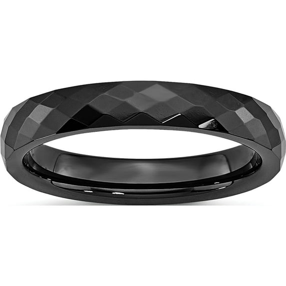 Ceramic Black 4mm Faceted Polished Band (Size 6.5) Made In China cer46-6.5