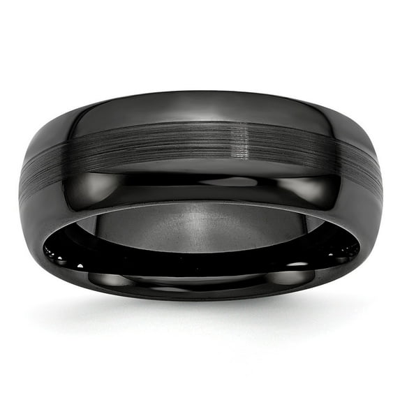 Ceramic Black 8mm Brushed and Polished Band Ring - Size 7.5