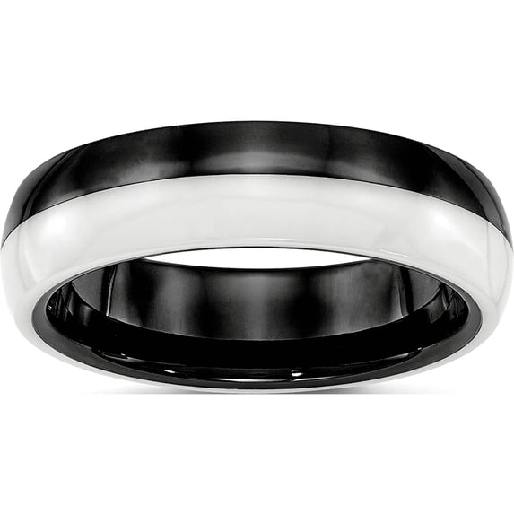 Ceramic Black And White 6mm Polished Band (Size 9.5) Made In China cer52-9.5