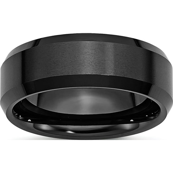 Ceramic Black Beveled Edge 8mm Brushed And Polished Band (Size 10) Made In China cer9-10