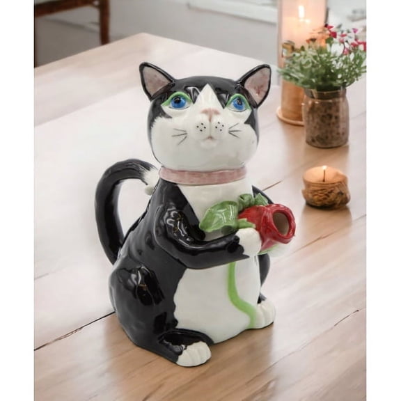 Ceramic Black Cat Teapot 11oz Gift for Cat Lovers Tea