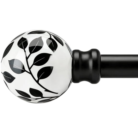 Ceramic Black Curtain Rods For Windows 16 To 60 Inches Adjustable Length Extendable Heavy Duty 1" Diameter Iron Window Rod With Modern Decorative Finials Bedroom Kitchen Living Room