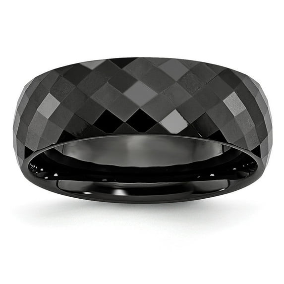 Ceramic Black Faceted 7.5mm Polished Band Ring - Size 9.5