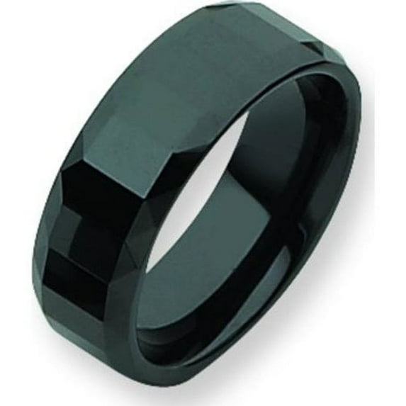 Ceramic Black Faceted 8mm Mens Wedding Ring Size 12.5