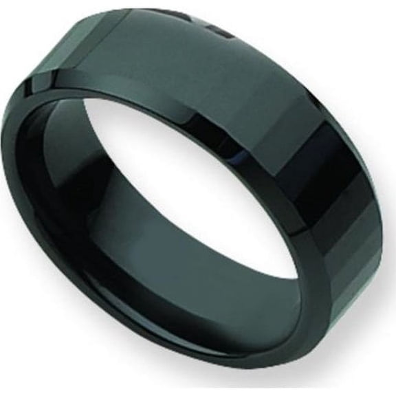 Ceramic Black Faceted 8mm Mens Wedding Ring Size 12