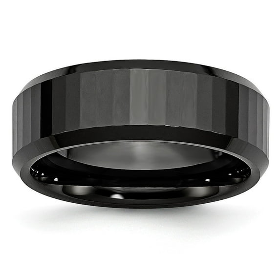Ceramic Black Faceted 8mm Polished Band Ring - Size 7.5