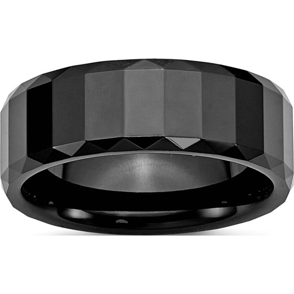 Jewelry by Sweet Pea Ceramic Chisel Ceramic Black Faceted 8mm Polished Beveled Edge Band