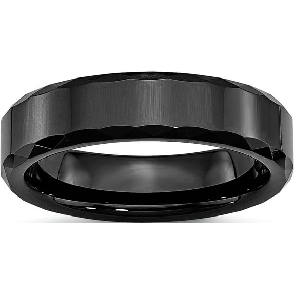 Ceramic Black Faceted And Beveled Edge 6mm Polished Band (Size 12.5) Made In China cer5-12.5